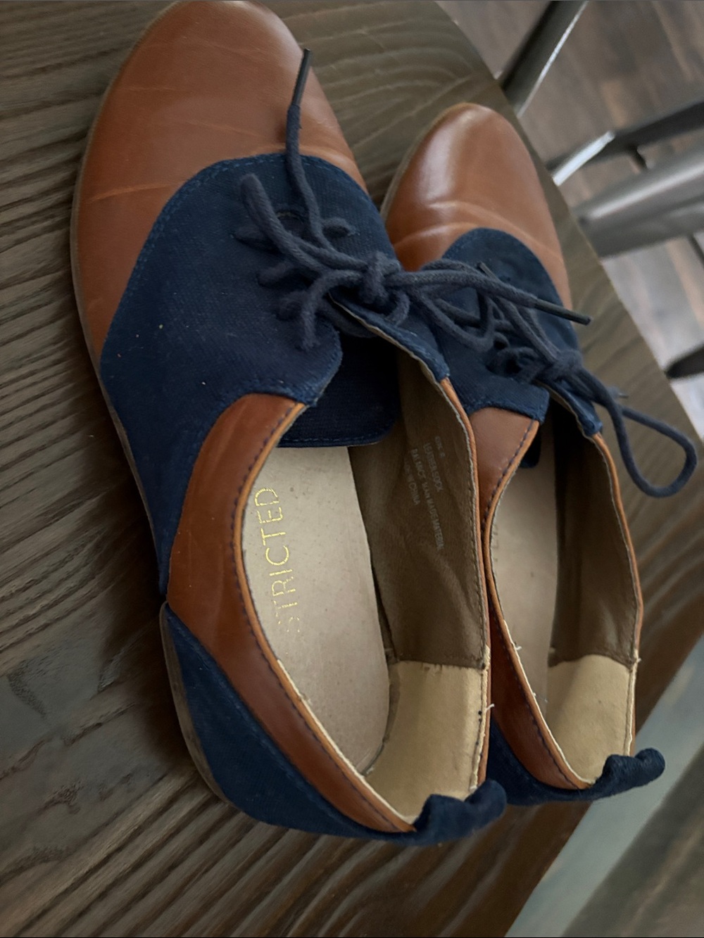 Modcloth Restricted Navy and Brown Lace-Up Oxfords